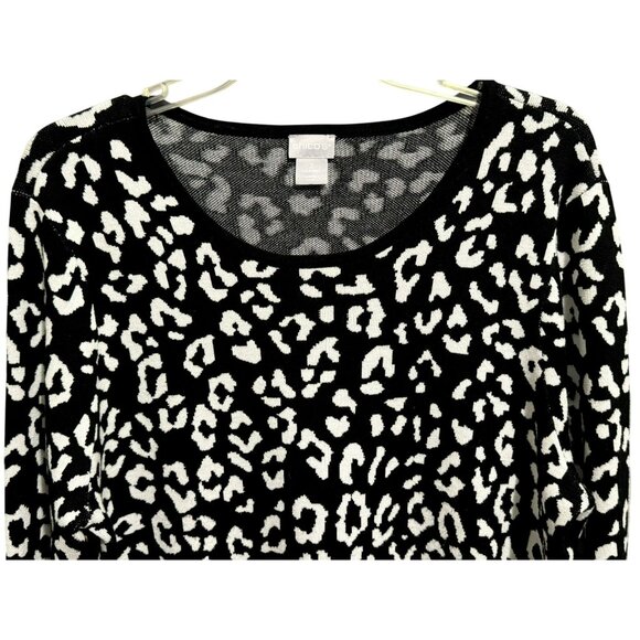 Chicos Womens Black & White Leopard Print Sweater 3 XL Pullover Rayon/Polyester - Picture 6 of 7